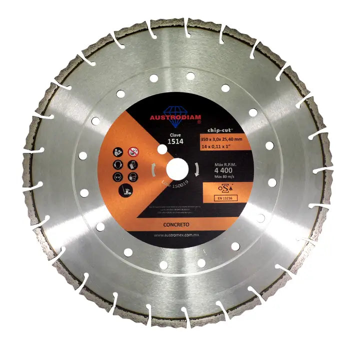 DISCO DIAMANTADO 14" RIN SEGMENTADO PARA CONCRETO AUSTROMEX MOD. 1514