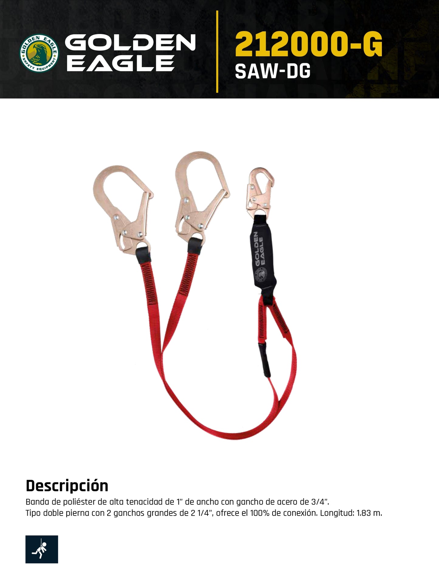 LINEA DE VIDA CON AMORTIGUADOR CON DOBLE GANCHO GRANDE SAW-DG GOLDEN EAGLE