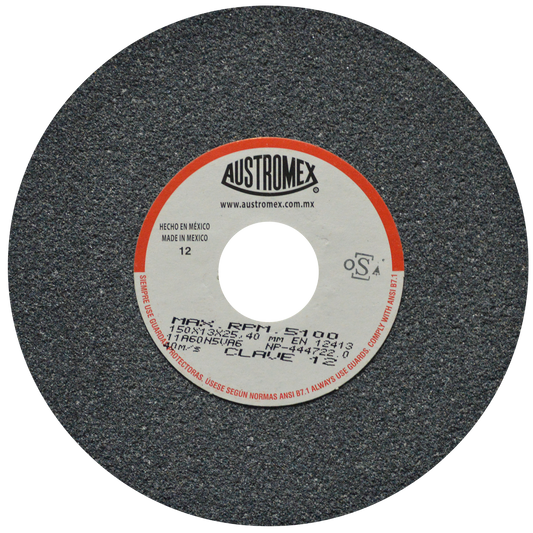 Rueda Abrasiva para esmerilar todo tipo de acero, hierro forjado de 150 x 13 x 25.40 mm C.12 AUSTROMEX