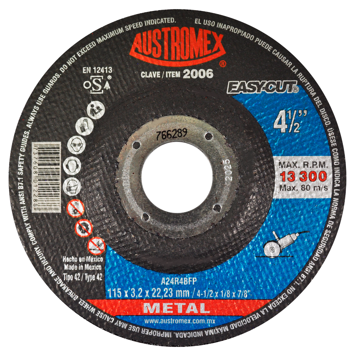Disco para Corte de Metal 4-1/2 x1/8"x7/8" (42) EASYCUT Mod. 2006 AUSTROMEX