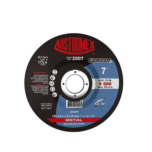 Disco para Desbaste de Metal 7x1/4"x7/8" (27) EASYCUT Mod. 2007 AUSTROMEX
