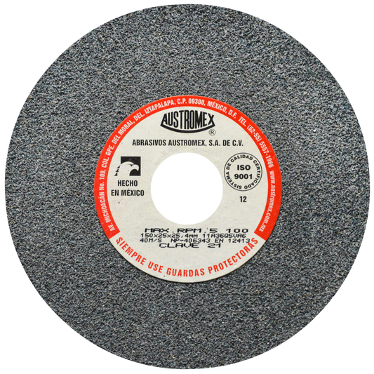 Rueda Abrasiva para esmerilar todo tipo de acero, hierro forjado de 150 x 25 x 25.40 mm C.21 AUSTROMEX