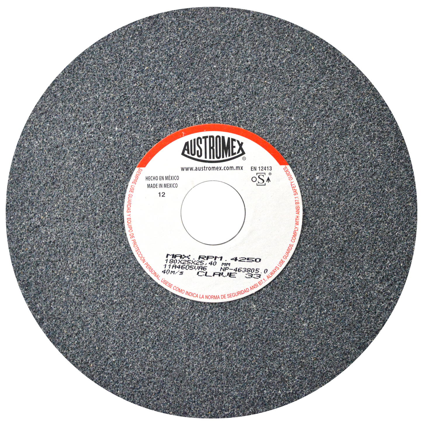 Rueda Abrasiva para esmerilar todo tipo de acero, hierro forjado de 180 x 25 x 25.40 mm C.33 AUSTROMEX