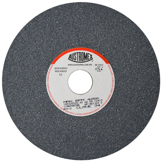 Rueda Abrasiva para esmerilar todo tipo de acero, hierro forjado de 180 x 25 x 25.40 mm C.34 AUSTROMEX