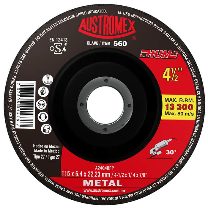 Disco para Desbaste de Metal 4-1/2"x1/4"x7/8" (27) HUM Mod. 560 AUSTROMEX