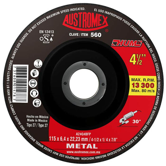 Disco para Desbaste de Metal 4-1/2"x1/4"x7/8" (27) HUM Mod. 560 AUSTROMEX