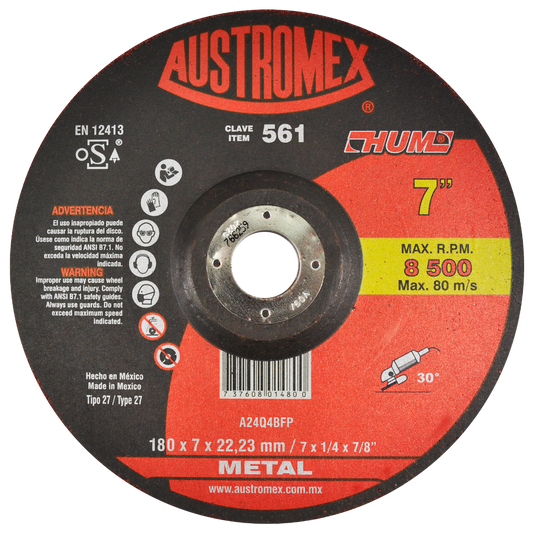 Disco para Desbaste de Metal 7 x1/4""x5/8""-11 (27) HUM Mod. 561 AUSTROMEX