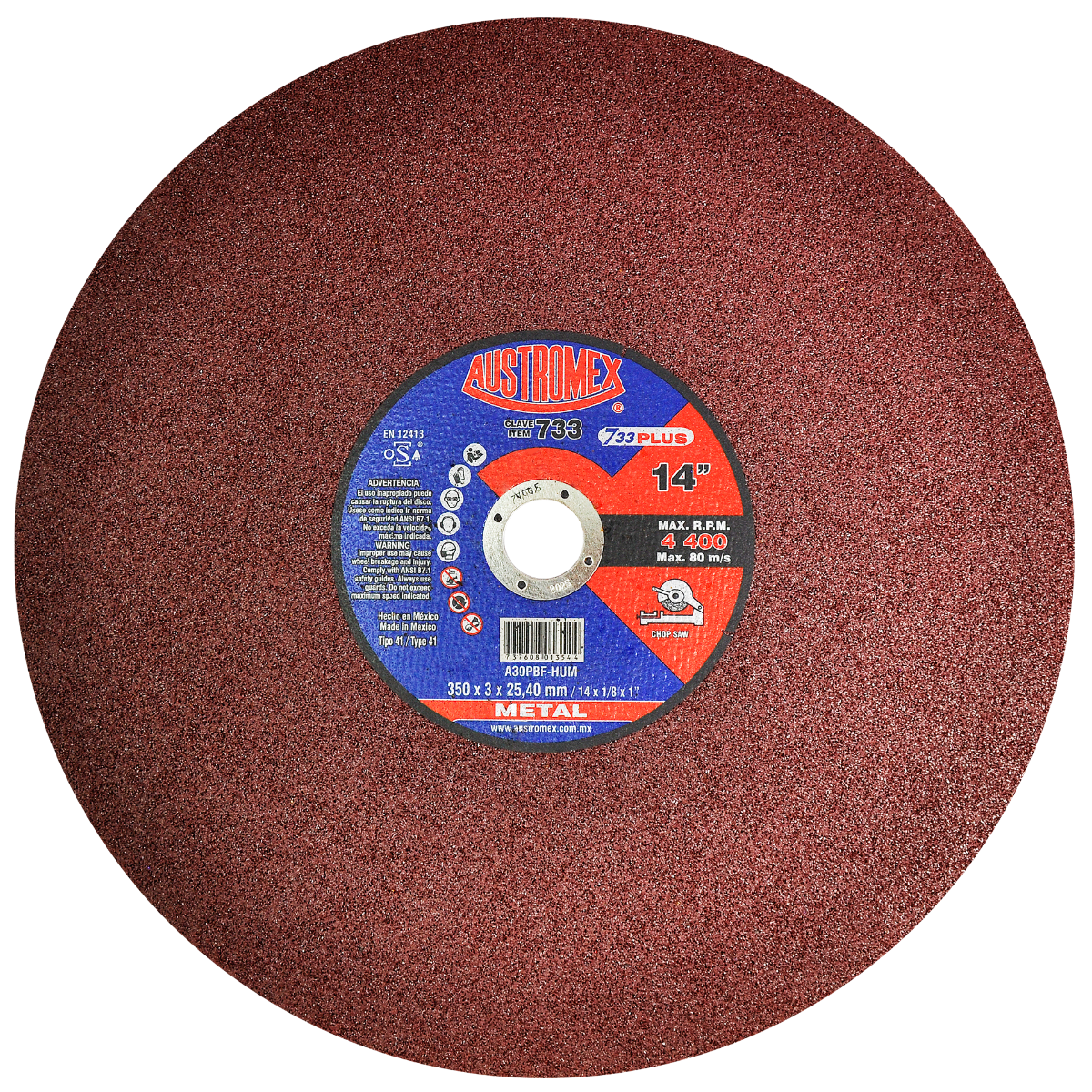 Disco para Corte de Metal 14 x7/64"x1" (41) HUM Mod. 733 AUSTROMEX