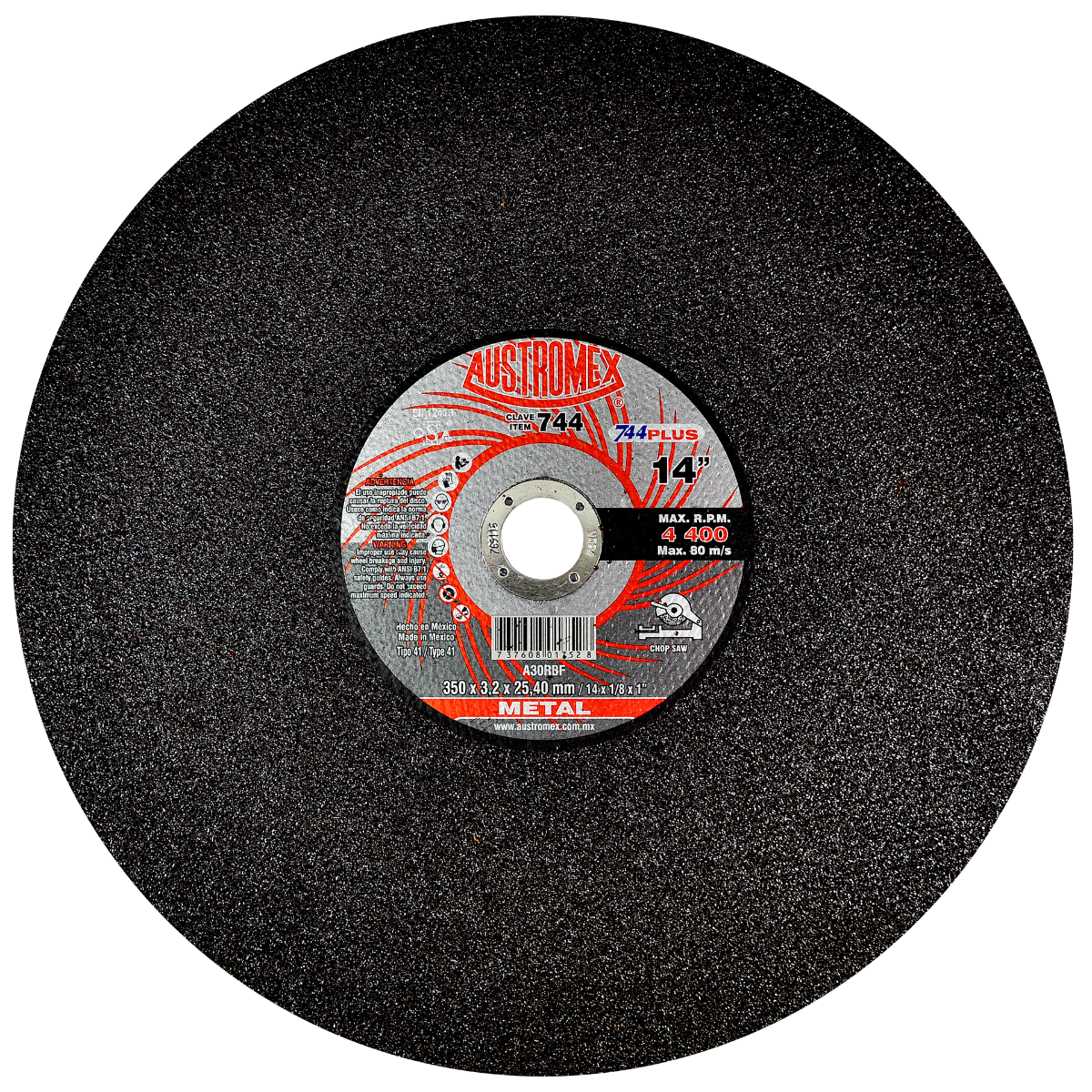 Disco para Corte de Metal 14x1/8""x1"" (41) PLUS Mod. 744 AUSTROMEX