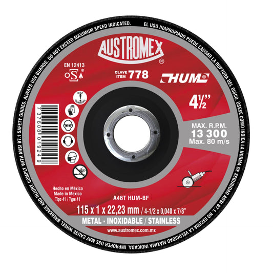Disco para Corte de Metal 4-1/2"x.040"x7/8" (41) HUM Mod. 778 AUSTROMEX