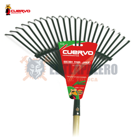 ESCOBA P/JARDIN 22 DIENTES ECONOMICA CON MANGO MARCA CUERVO 18206