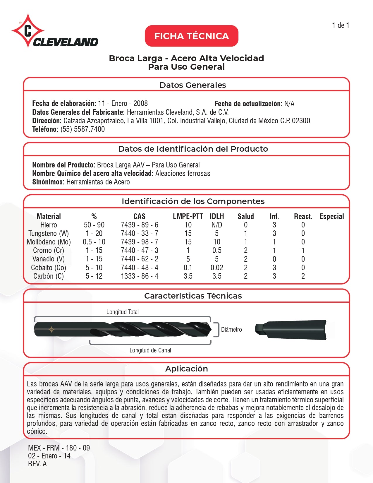 BROCA ZANCO CONICO #2 5/8 CLEVELAND C12204